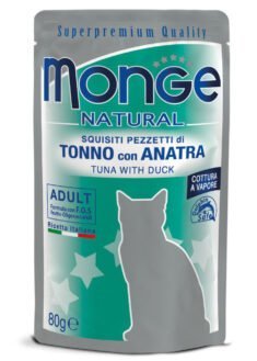 Monge Natural kons. pašaras suaugusioms katėms tuno kąsneliai su antiena želėje 80g