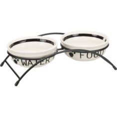 TRIXIE Dubenėlių kompl., keramika-metal., 2x1.6 l, ø 20 cm-41x10x20 cm, baltas-juodas