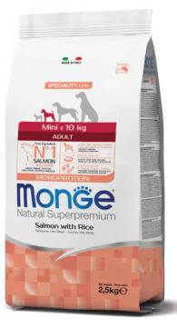 Monge mini adult sausas pašaras mažų veislių suaugusiems šunims su lašiša ir ryžiais 7,5kg