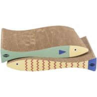 Trixie fish-shaped cardboard scratching post, cat toy, 2 pcs, 40 × 30 × 11 cm, mint/cream